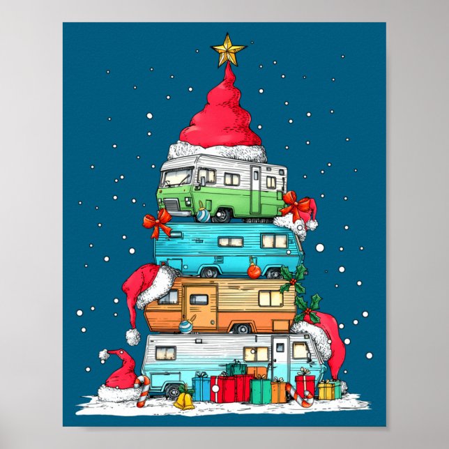 Rv Camng Camper Travel Vacation Christmas Tree Xma Poster (Vorne)
