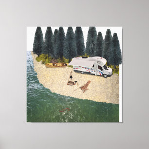 RV Camper im Wald am Wasser Leinwanddruck