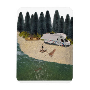 RV Camper im Wald am Wasser Magnet