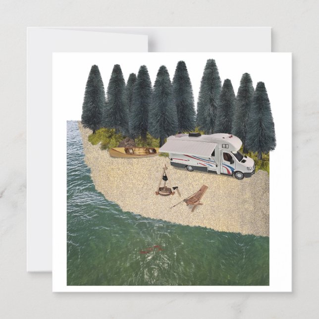 RV Camper im Wald am Wasser Magneteinladung (Vorderseite)