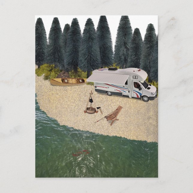 RV Camper im Wald am Wasser Postkarte (Vorderseite)