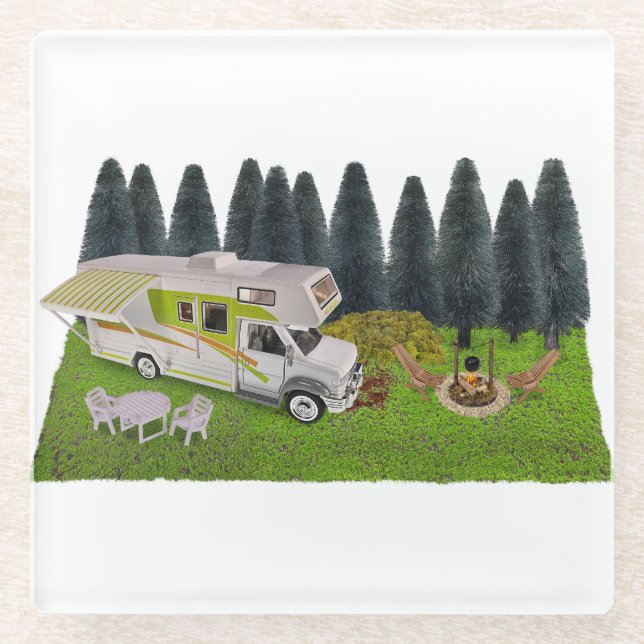 RV Camper im Wald Glasuntersetzer (Vorderseite)