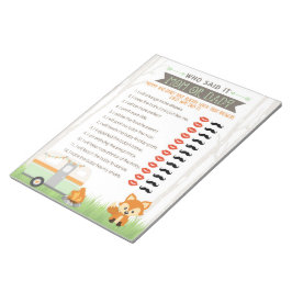 RV Camper Ratgeber, wer sagte es Baby Dusche Game  Notizblock