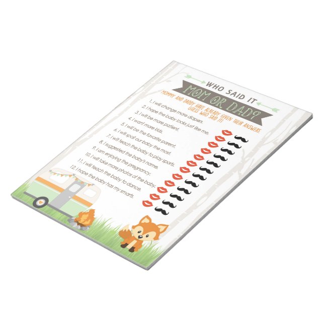 RV Camper Ratgeber, wer sagte es Baby Dusche Game  Notizblock (angewinkelt)