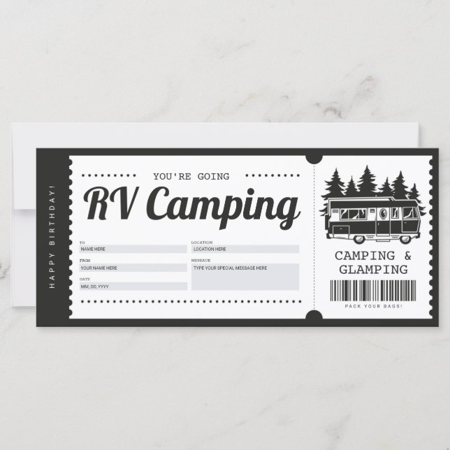 RV Camping Geschenkgutschein, Summer Camp Certific (Vorderseite)