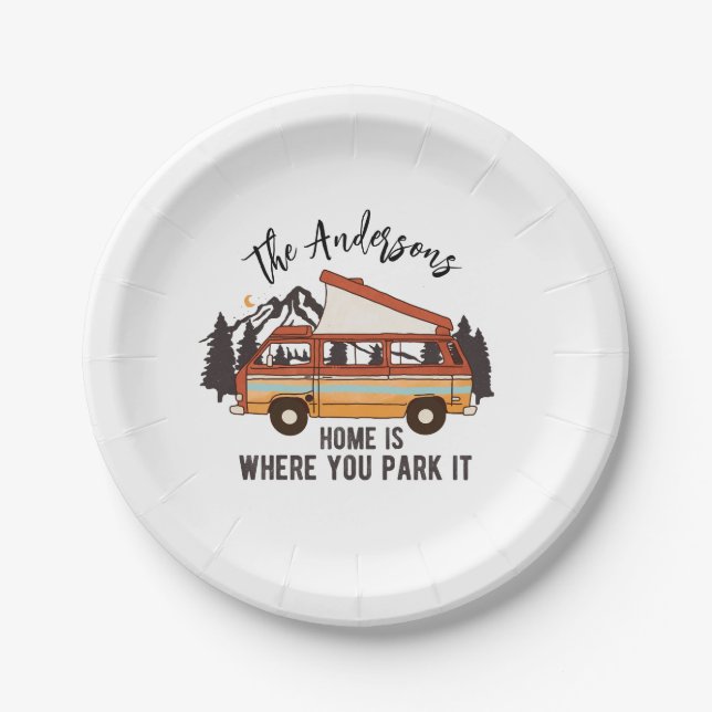 RV Camping Tent Trailer Zuhause ist der Ort, an de Pappteller (Vorderseite)