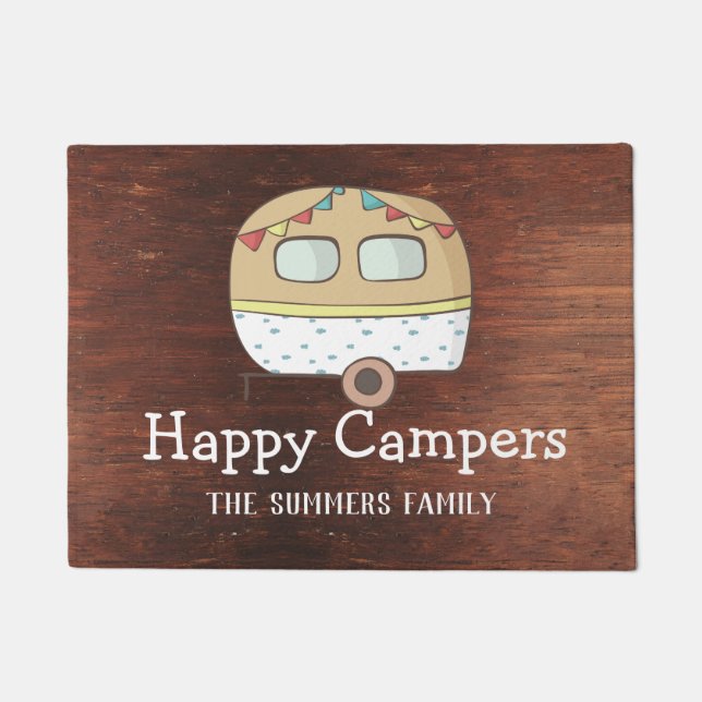RV Trailer Happy Campers Personalisierte Familie Fußmatte (Vorderseite)