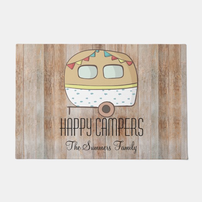 RV Trailer Happy Campers Personalisierte Familie Fußmatte (Vorderseite)