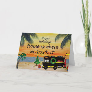 RV Urlaub Weihnachtscamper in Strandsonnenuntergan Karte