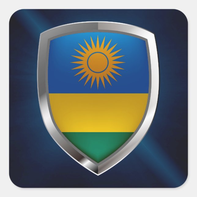 Rwanda Metallic Emblem Quadratischer Aufkleber (Vorderseite)