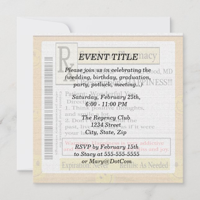 RX Funny Happiness Prescript Einladung (Vorderseite)