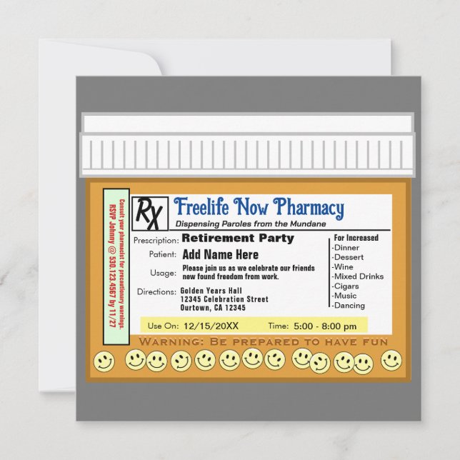 RX für den Spaß im Party der Altersvorsorge Einladung (Vorderseite)