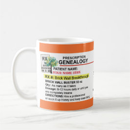 RX Medizin-Verordnungs-Flaschen-Genealogie-Tasse Kaffeetasse