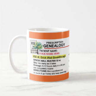 RX Medizin-Verordnungs-Flaschen-Genealogie-Tasse Kaffeetasse
