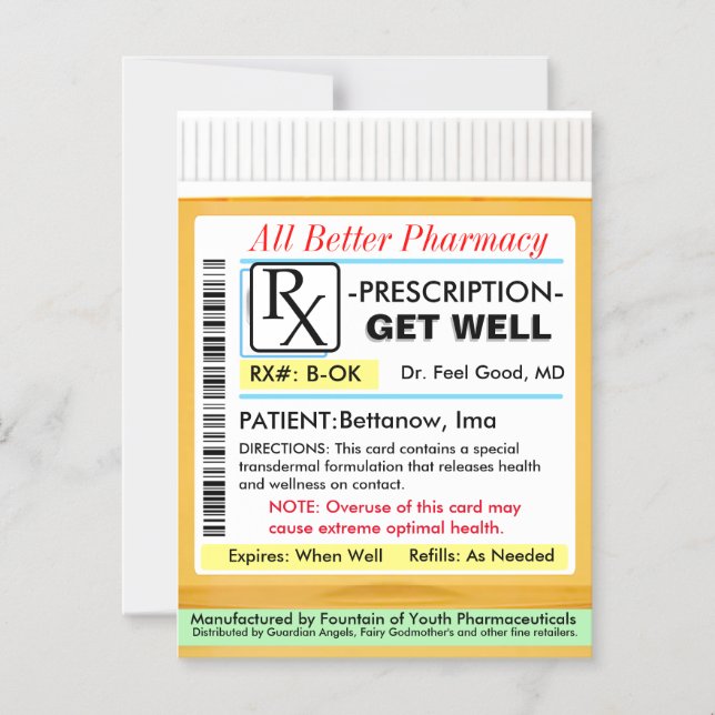 RX Prescription for Health Get Well Card Magneteinladung (Vorderseite)