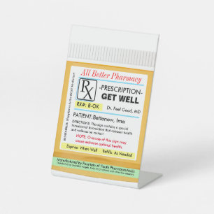 RX Rezept für Gesundheit Genesungskarte Sockelschild