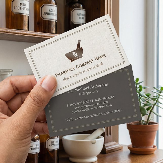 RX Symbol Pharmacy Chemist Company - Classic Linen Visitenkarte (Von Creator hochgeladen)