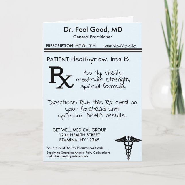 RX Verschreibung Pad Funny Get Well Card Karte (Vorderseite)