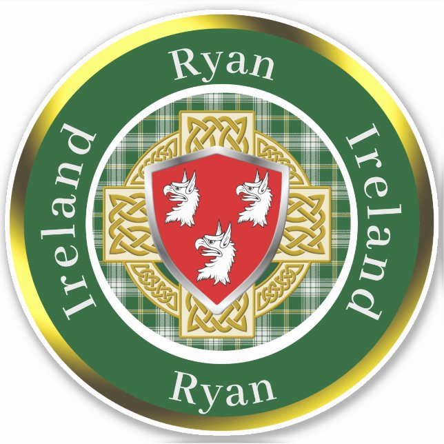 Ryan Irish Shield/Celtic Cross Personalisiert Aufkleber (Vorderseite)