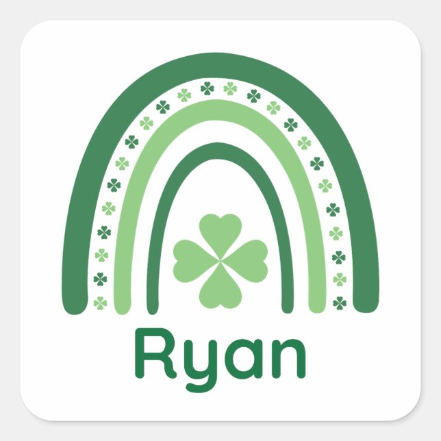 Ryan Name Clover Boho Rainbow Quadratischer Aufkleber (Vorderseite)