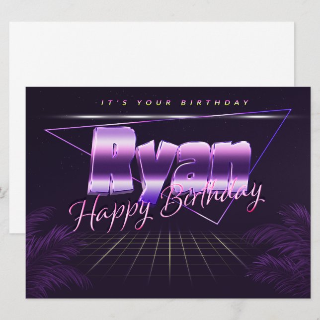 Ryan Name Vorname lila retro Karte Geburtstag (Vorne/Hinten)