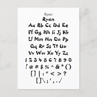 Ryan - Zazzle Schriftart Sampler Sheet Postkarte