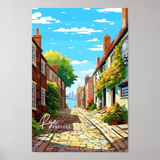 Rye England Vintage-Reise-Platz Illustration Poster (Vorne)