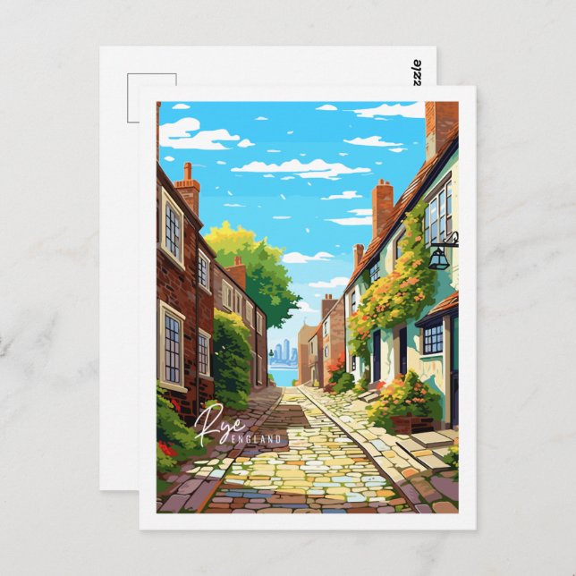 Rye England Vintage-Reise-Platz Illustration Postkarte (Vorne/Hinten)