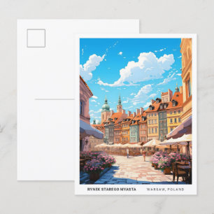 Rynek Starego Myasta Warsaw Polen Vintage Travel Postkarte