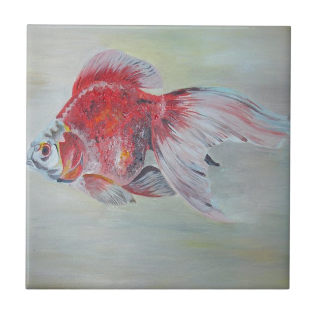 Ryukin Goldfish Acrylmalerei Fliese (Vorderseite)