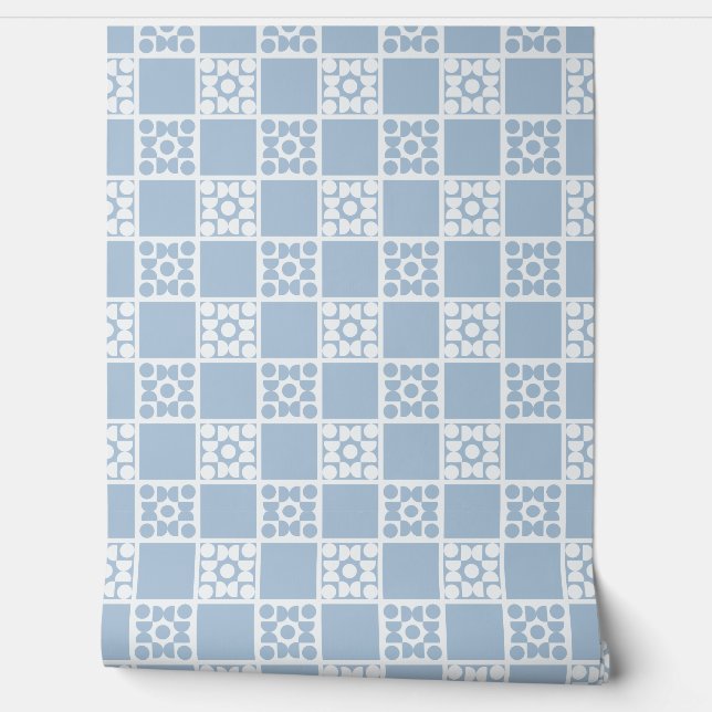 (S) 2502223B Retro Geometric Tiles Blue Tapete (Abrollen)