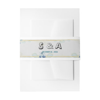 S & A Minimalistische blaue Blumen-Hochzeits-Bauch Einladungsbanderole