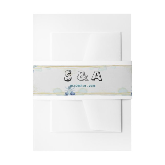 S & A Minimalistische blaue florale Hochzeits-Bauc Einladungsbanderole (Vorderseite Beispiel)