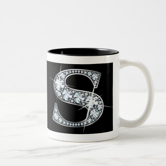 "S" Diamant Bling auf schwarzer Tasse (Rechts)
