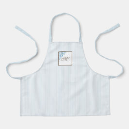 S French Blue Strip Lilie Script Monogram Schürze