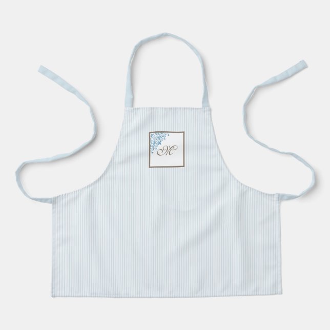 S French Blue Strip Lilie Script Monogram Schürze (Vorderseite)