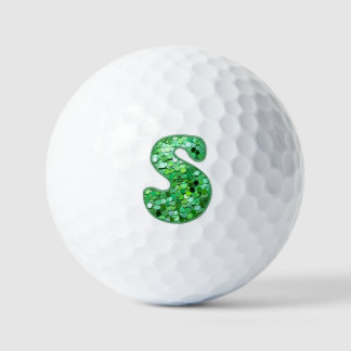 S green glitter initial letter golfball