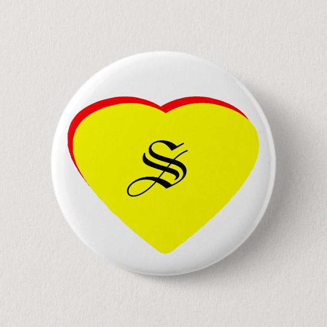 "S" Herz-Gelb-Hochzeit Einladung des MUSEUMS Button (Vorderseite)