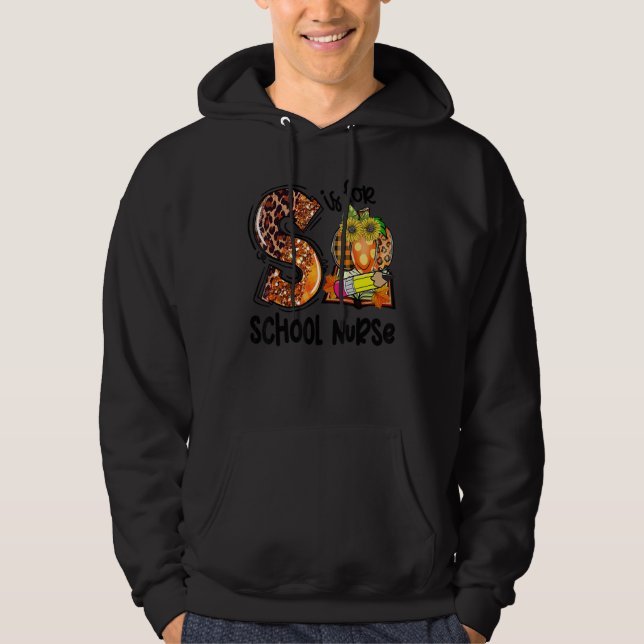 S Is For School Nurse Leopard Pumpkin Fall Thanksg Hoodie (Vorderseite)