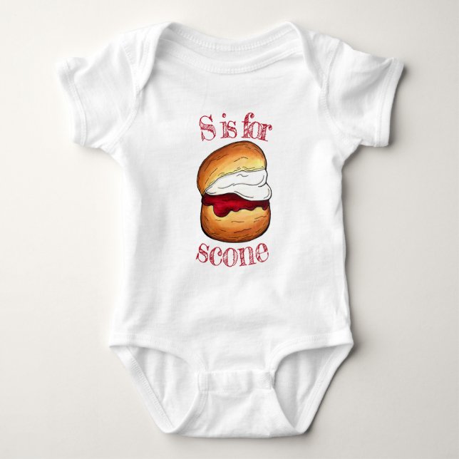 S is for Scone Clotted Cream Jam UK Baby Strampler (Vorderseite)