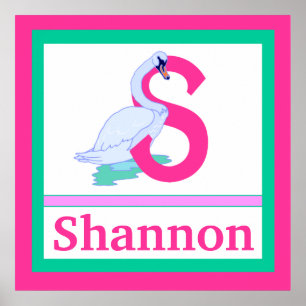 S is for Swan and Girl Name Wall Art for Kids Poster
