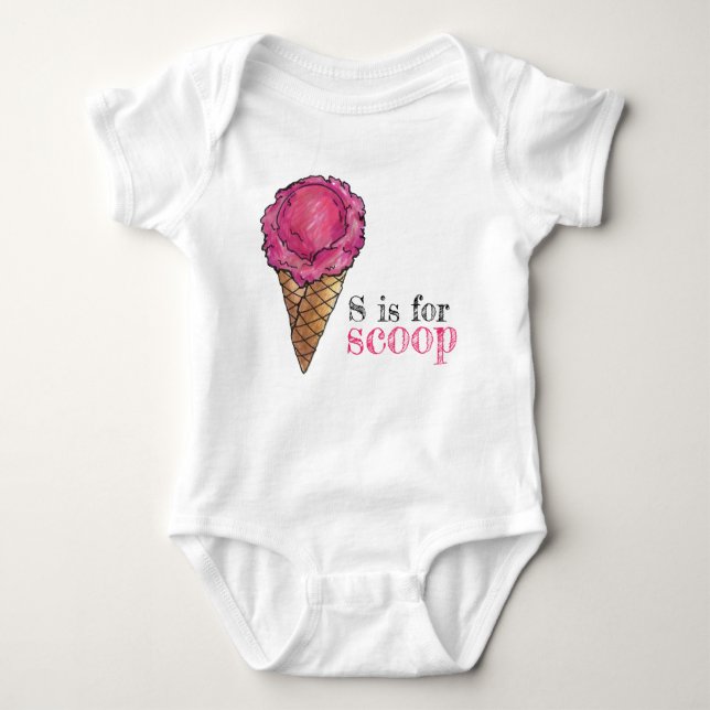 S ist für Scoop Pink Strawberry Ice Cream Cone Baby Strampler (Vorderseite)