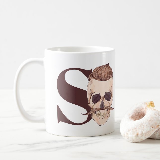 S ist für Skeleton | Hipster Skeleton Kaffeetasse (Mit Donut)