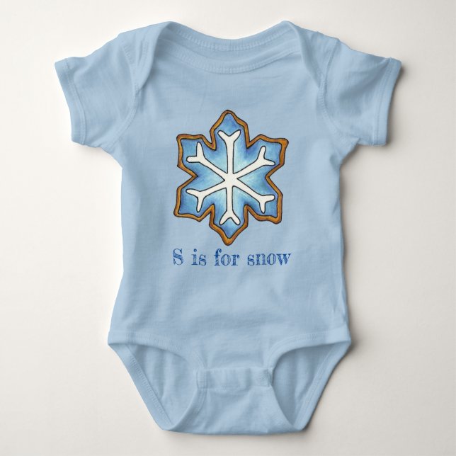 S ist für Snow Blue Winter Holiday Snowflake Cooki Baby Strampler (Vorderseite)