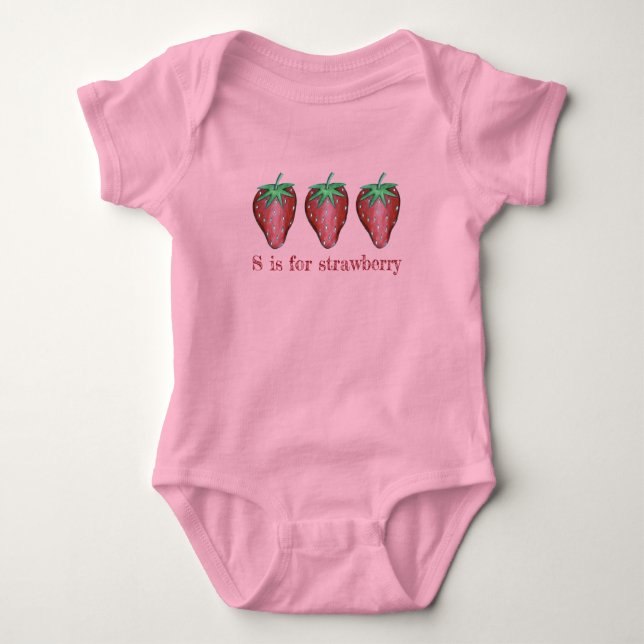 S ist für Strawberry Red Strawberries Fruit ABCs Baby Strampler (Vorderseite)