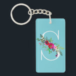 S Letter Initial Monogram Floral Custom Color Schlüsselanhänger<br><div class="desc">Passen Sie auf Wunsch jeden Text an.</div>
