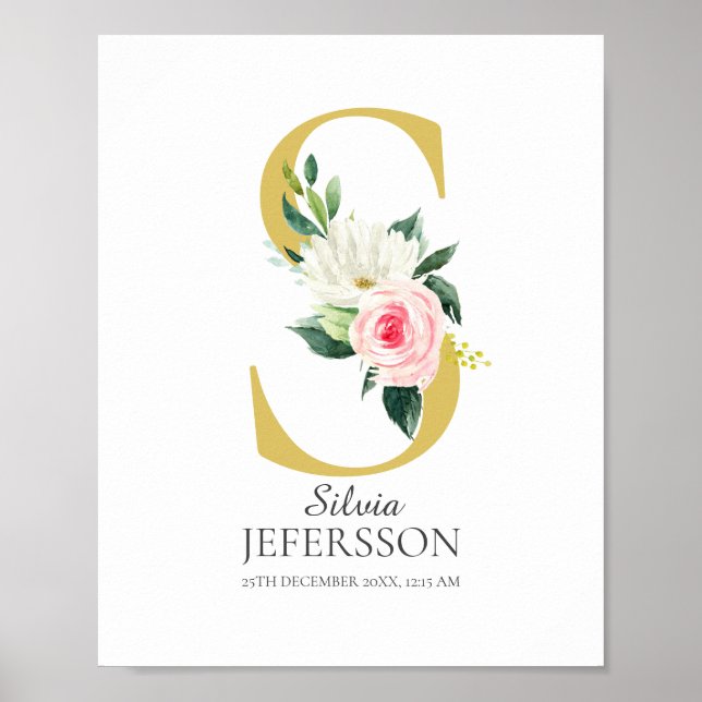 S Letter Monogram mit Blume Poster (Vorne)