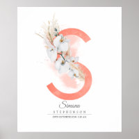 S Letter Monogram White Orchias and Pampas Grass