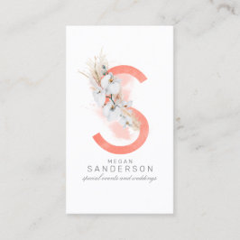 S Letter Monogram White Orchias and Pampas Grass Visitenkarte