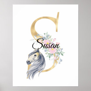 S letter personalized name monogram with horse  po poster